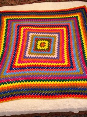 Handmade Multicolor Crochet Square Throw, blanket, afghan